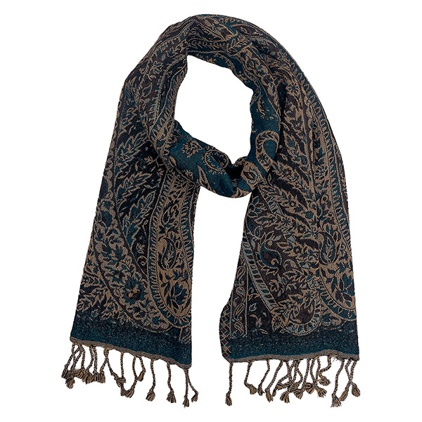 Schal PAISLEY blau-braun-petrol, 165x35cm, 100 % Wolle