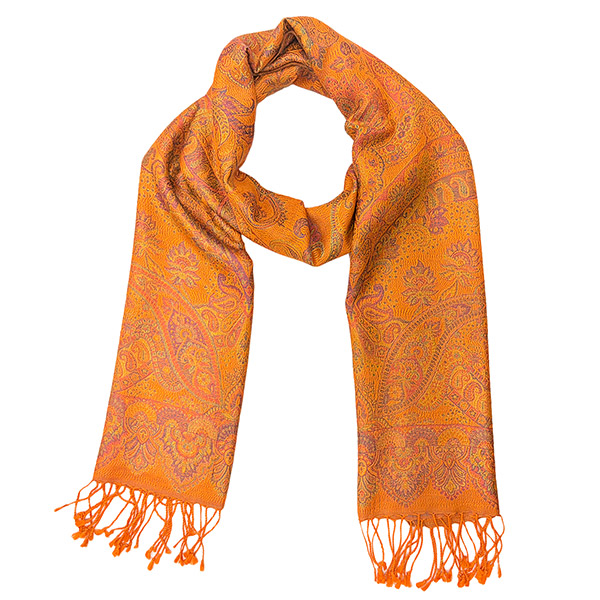Schal PAISLEY, curry-violett-grün-mix, 190x54cm, Seide / CONTIGO Fairtrade Onlineshop