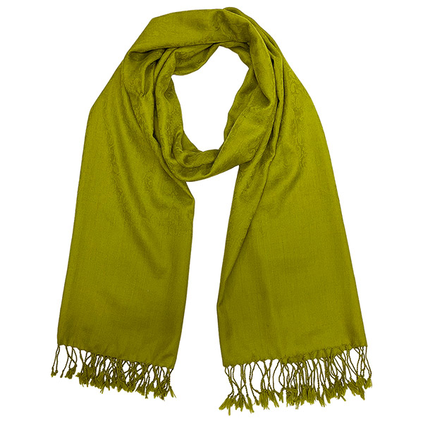 Webschal UNI PAISLEY, olivgrün, einfarbig, 200x70, 35 % Wolle, 65 % Polyester