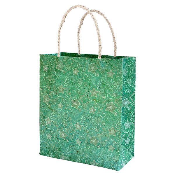 Geschenktüte M JASMIN GARDEN, mintrgün-weiß, Loktapapier handgeschöpft