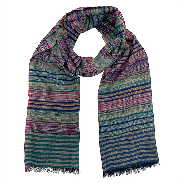 Wollschal STRIPES, türkis-mix, 180x70 cm, 100 % Wolle