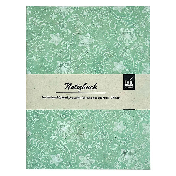 Notizheft JASMIN GARDEN, mintgrün-weiß, Loktapapier handgeschöpft