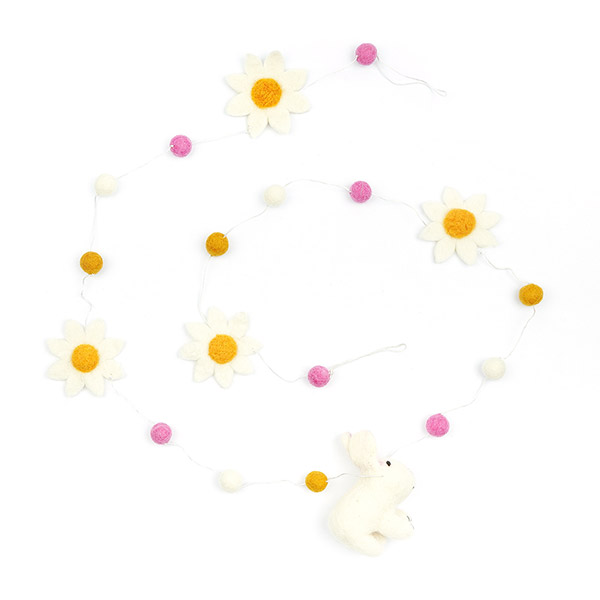 Filz Girlande DAISY BUNNY, weiß, 150cm, Wolle, handgefilzt