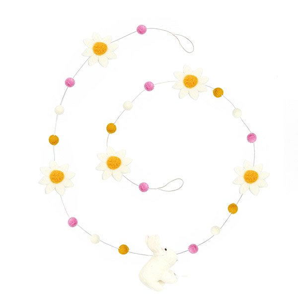 Filz Girlande DAISY BUNNY, weiß, 150cm, Wolle, handgefilzt