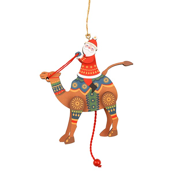 Hampelfigur Reitender Santa rot-weiß-braun, MDF