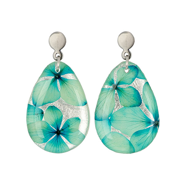 Ohrringe Drop BLÜTEN aqua, Edelstahl / CONTIGO Fairtrade Onlineshop