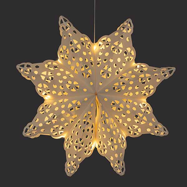 Faltstern Schneeflocke mit LED 23cm, weiß, Papier / CONTIGO Fairtrade Onlineshop
