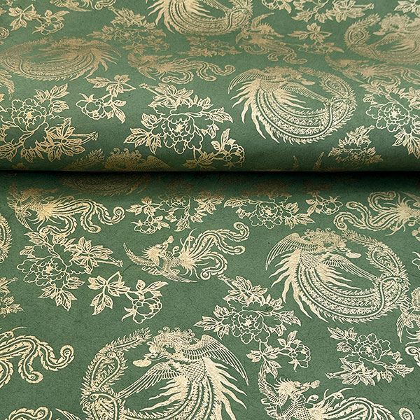 LOKTA Papierbogen, handgemacht, PHOENIX, piniengrün-gold