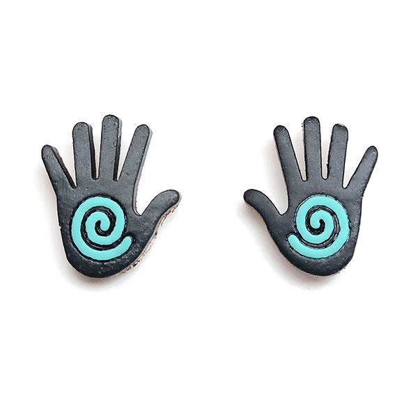 Ohrstecker HAND Spirale blau, Flaschenkürbis