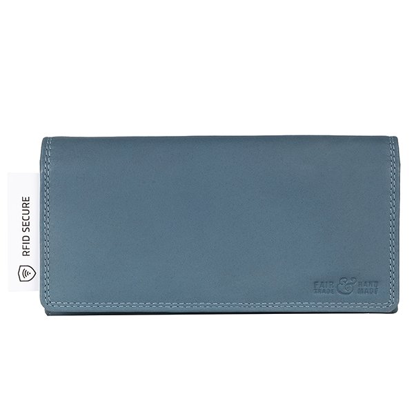 Brieftasche LADY 19,5x10cm rauchblau RFID-secure, Rindsleder