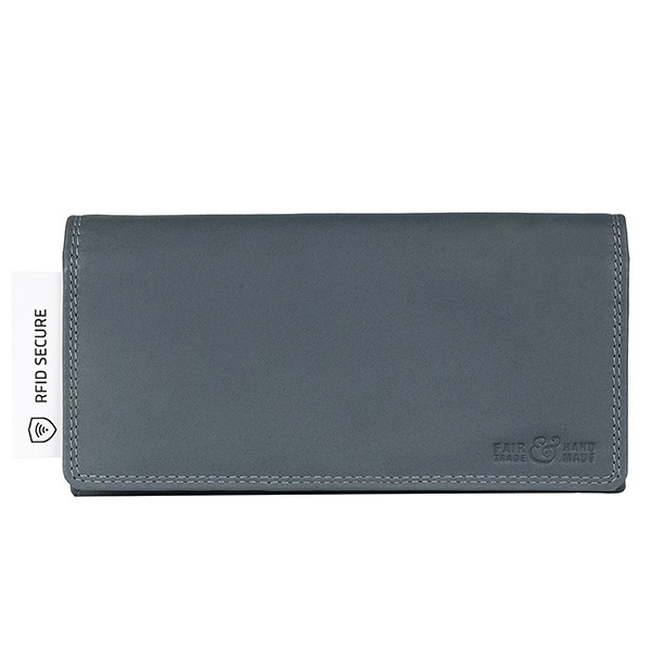 Brieftasche LADY 19,5x10cm rauchblau RFID-secure, Rindsleder