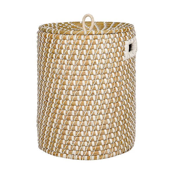 Wäschekorb 50cm WHITE TWIST flacher Deckel, Kaisagras