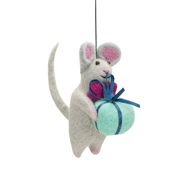 Dekoanhänger MAUS MIT GESCHENK bunt (Stückpreis), Wollfilz