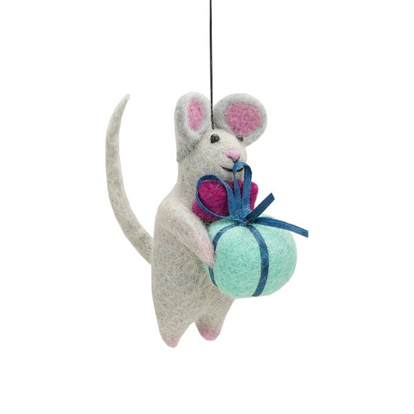 Dekoanhänger MAUS MIT GESCHENK bunt, Wollfilz
