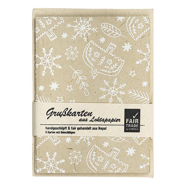 5 Karten mit Umschlag DOVE sand-weiß, Lokta / CONTIGO Fairtrade Onlineshop