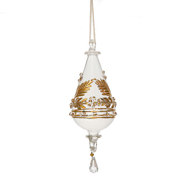 Glastropfen 10cm KALIF, transparent-gold