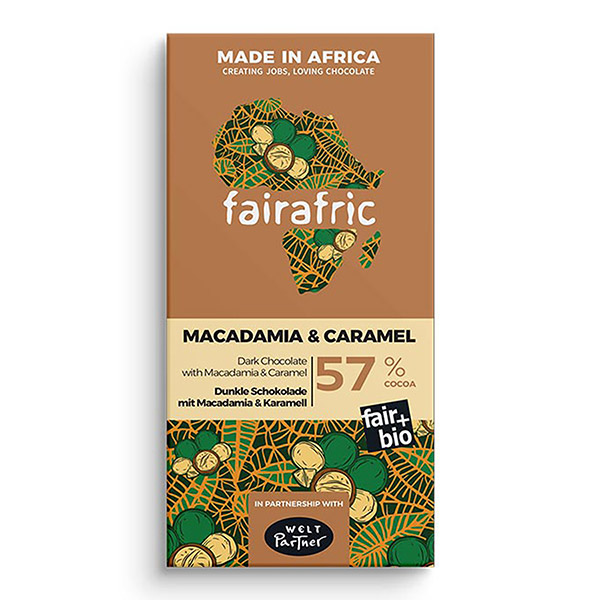 fairafric - Schokolade BIO Dark 57% Caramel & Macadamia 80g / CONTIGO Fairtrade Onlineshop