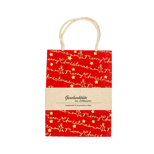 Geschenktüte S MERRY CHRISTMAS, rot-gold, Loktapapier / CONTIGO Fairtrade Onlineshop