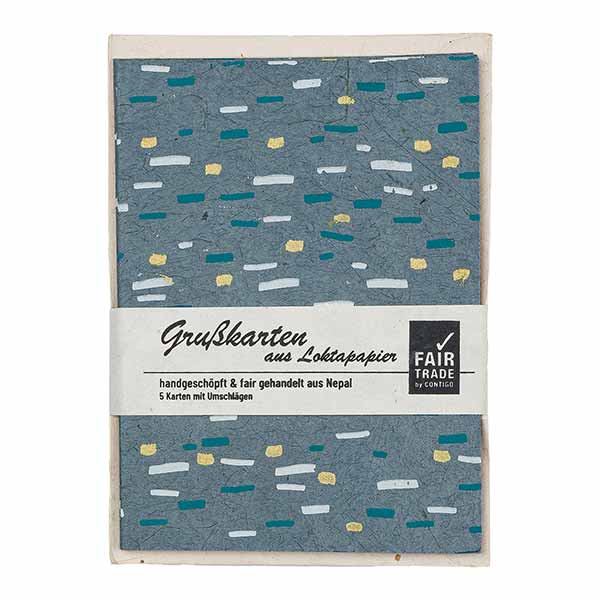 5 Karten mit Umschlag SPRINKLES Taubenblau, Loktapapier
