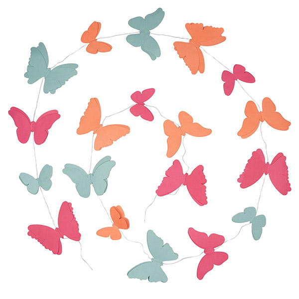 Girlande Schmetterlinge 3D 220cm, türkis-orange-fuchsia, Papier / CONTIGO Fairtrade Onlineshop