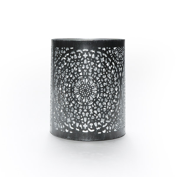 Windlicht 10x13cm MANDALA, schwarz-silber, Eisenblech