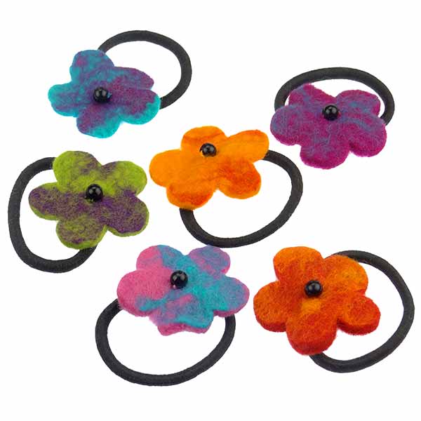 Haargummi BLUME bunt (Stückpreis), Wollfilz / CONTIGO Fairtrade Onlineshop