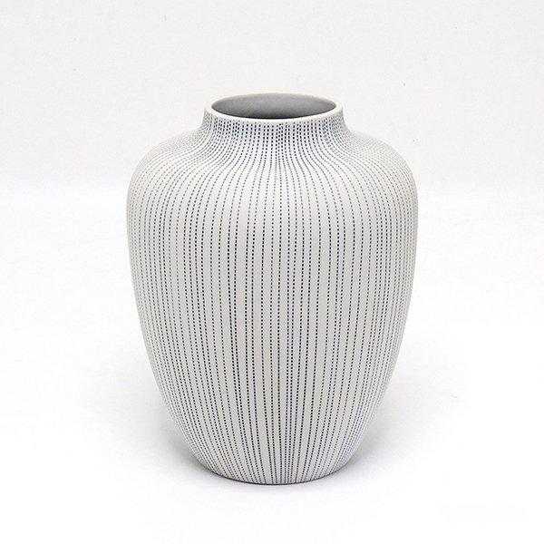 Vase FIORI, 24 cm, weiß-blau gestreift, handgemachte Keramik