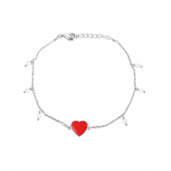 Armband Herz Emaille & Mondstein, versilbert / CONTIGO Fairtrade Onlineshop