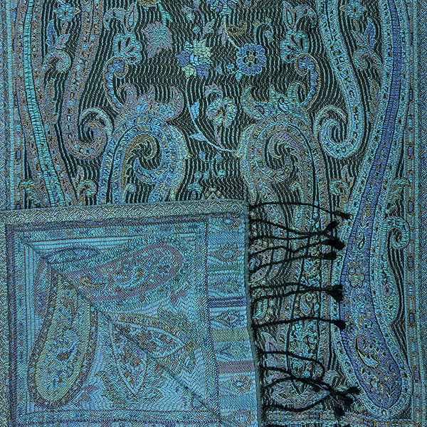Schal PAISLEY schwarz-blau-hellblau-mix, 165x35cm, Seide / CONTIGO Fairtrade Onlineshop