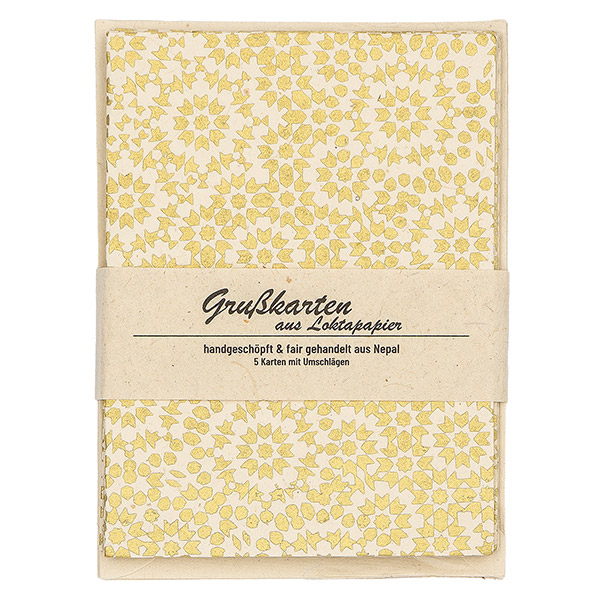 5 Karten mit Umschlag MOSAIC natur-gold, Loktapapier / CONTIGO Fairtrade Onlineshop