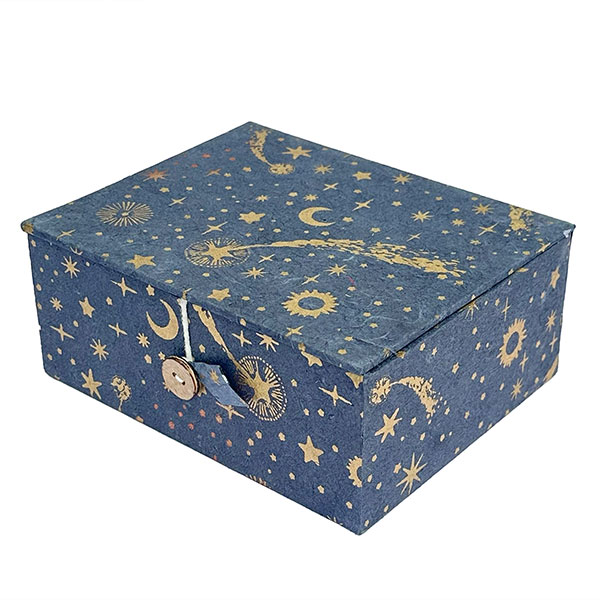 Dekobox, Geschenkbox FIRMAMENT nachtblau-gold-kupfer, groß, Loktapapier