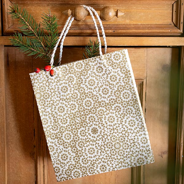 Geschenktüte M MOSAIC, natur-gold, Loktapapier / CONTIGO Fairtrade Onlineshop