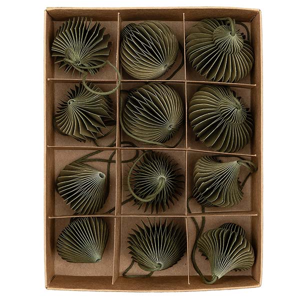 Set 12 Mini Ornamente Origami, piniengrün,Papier SONDERPREIS / CONTIGO Fairtrade Onlineshop