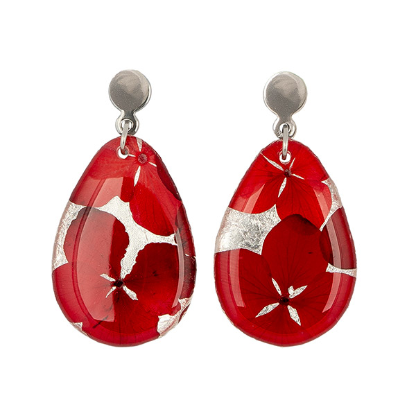 Ohrringe Drop BLÜTEN rot, Edelstahl / CONTIGO Fairtrade Onlineshop