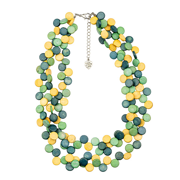Halskette Puntos dreireihig, grün-gelb, Kokosnuss / CONTIGO Fairtrade Onlineshop