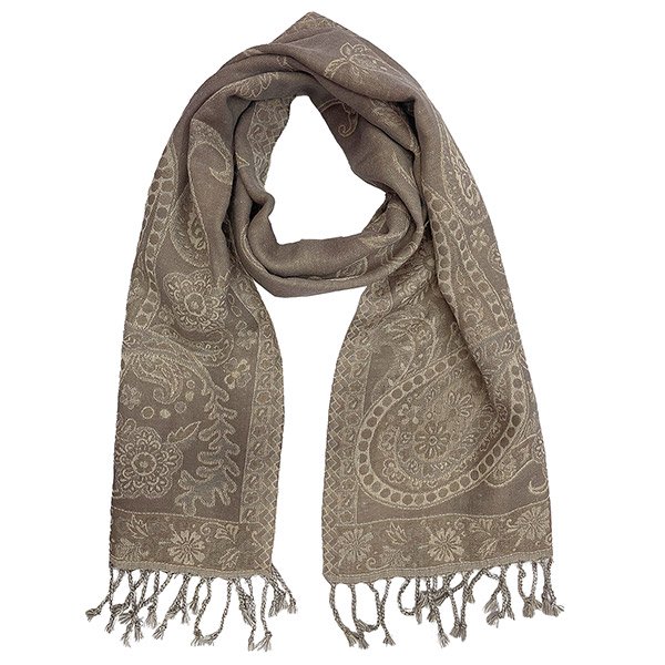Schal PAISLEY taupe-cremeweiß, 165x35cm, 100 % Wolle Schal PAISLEY taupe-cremeweiß, 165x35cm, 100 % Wolle
