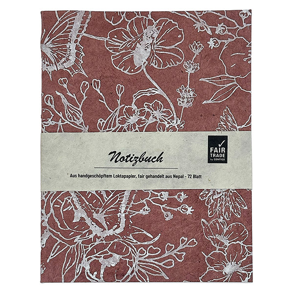 Notizheft BUTTERFLY FLOWER, litschi-weiß, Loktapapier handgeschöpft