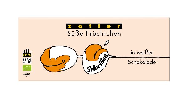 Zotter Süße Früchtchen- Marillen in weißer Schokolade 80g BIO