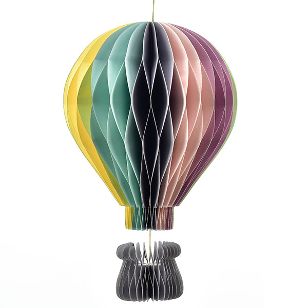 Origami Papierdeko Heißluftballon, 35 cm, Regenbogen pastell, handgemacht