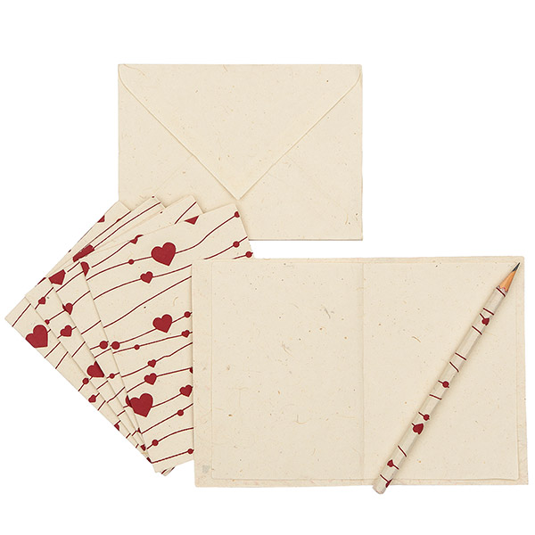 5 Karten mit Umschlag HERZCHEN natur-beere, Loktapapier / CONTIGO Fairtrade Onlineshop