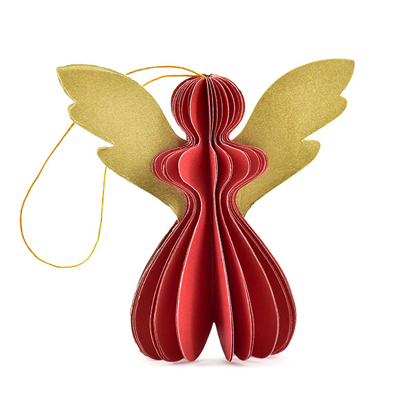 Papierdeko Engel Origami 7cm, rot-gold, Papier / CONTIGO Fairtrade Onlineshop