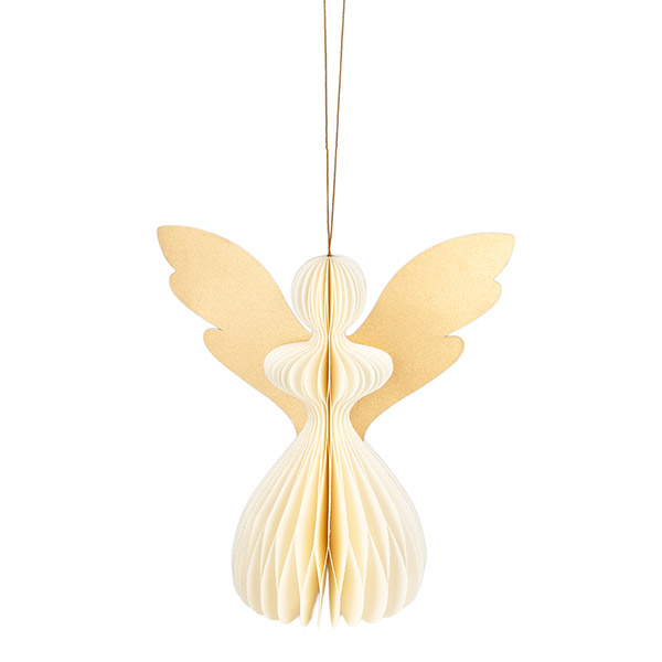 Papierdeko Engel Origami 18 cm, weiß-gold, Papier