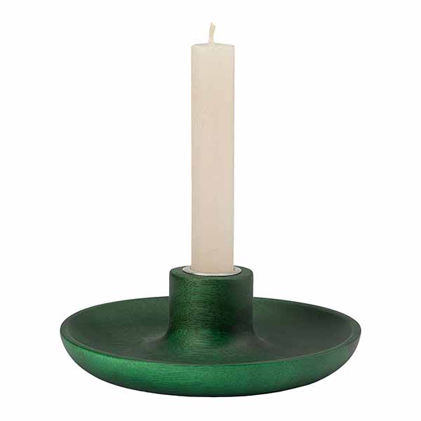 Kerzenhalter mit Unterteller waldgrün, Acaciaholz / CONTIGO Fairtrade Onlineshop