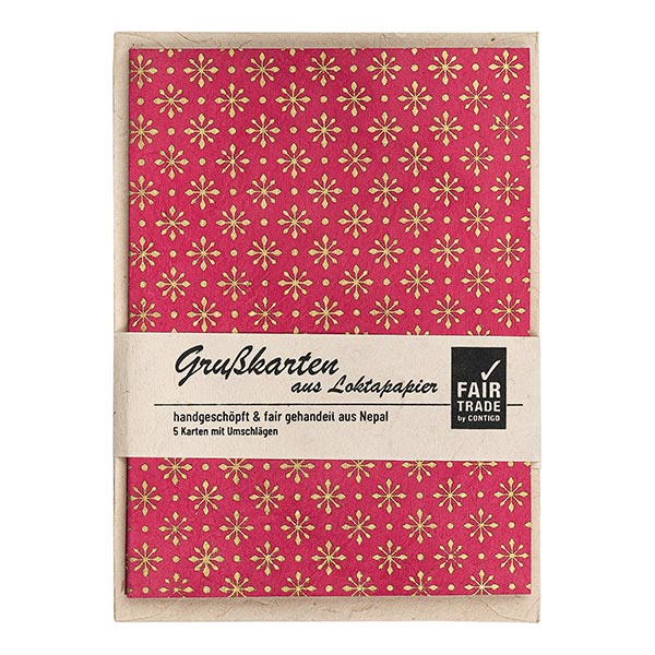 5 Karten mit Umschlag MOSAIK rot-gold, Lokta / CONTIGO Fairtrade Onlineshop