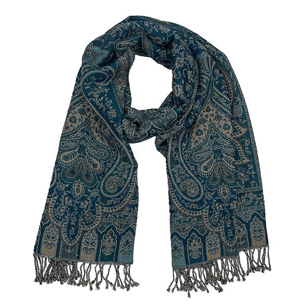 Wollschal PAISLEY dunkelblau-braun-creme, 200x70cm, 100 % Wolle Wollschal PAISLEY dunkelblau-braun-creme, 200x70cm, 100 % Wolle