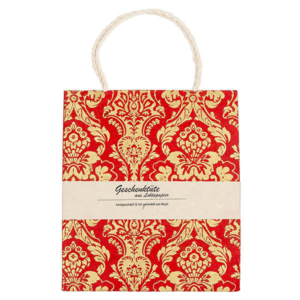 Geschenktüte M BAROCK, rot-gold, Loktapapier / CONTIGO Fairtrade Onlineshop