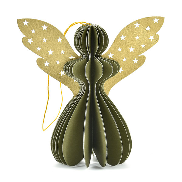 Papierdeko Engel Origami 7cm piniengrün Sterne, Papier / CONTIGO Fairtrade Onlineshop
