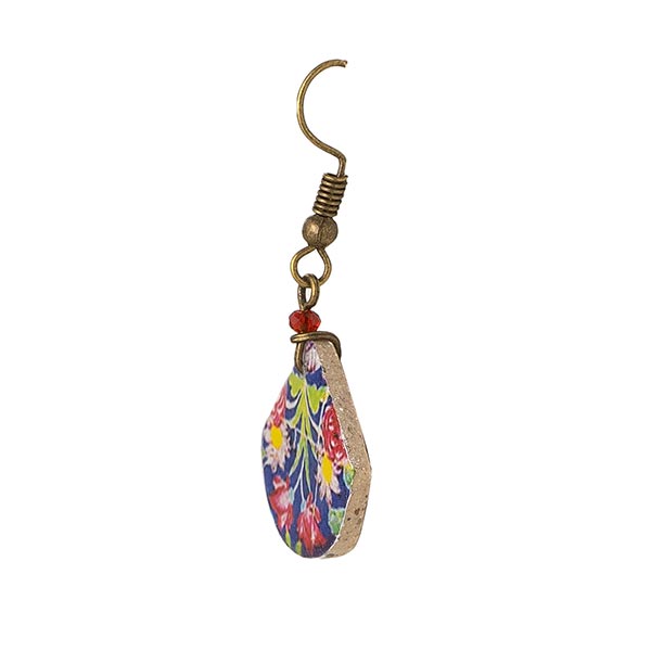 Ohrringe Blumen-Muster Tropfen, blau-bunt, Fliese / CONTIGO Fairtrade Onlineshop