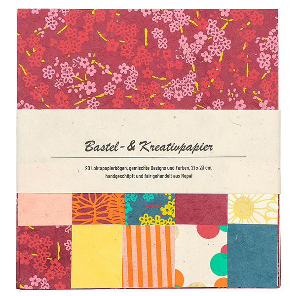 Bastelpapiere 20er Set SPRING, verschiedene Bögen, Lokta / CONTIGO Fairtrade Onlineshop