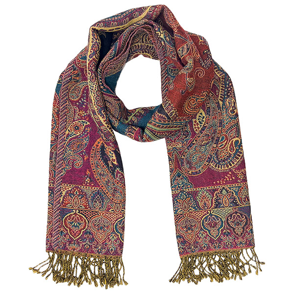 Wollschal PAISLEY dunkelblau-beere-orange,200x70cm Wolle / CONTIGO Fairtrade Onlineshop